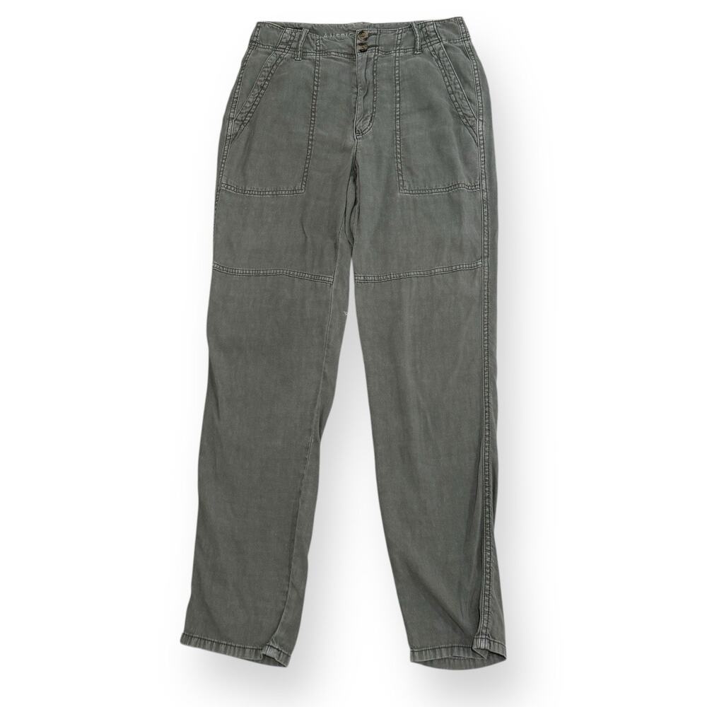 American Eagle Army Green Linen Blend Cargo Pants Womens 4 Distressed Grunge